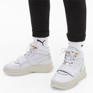 Puma Marshmallow White & Gold Branded Strap High Top Deva Boot Sneaker Shoe